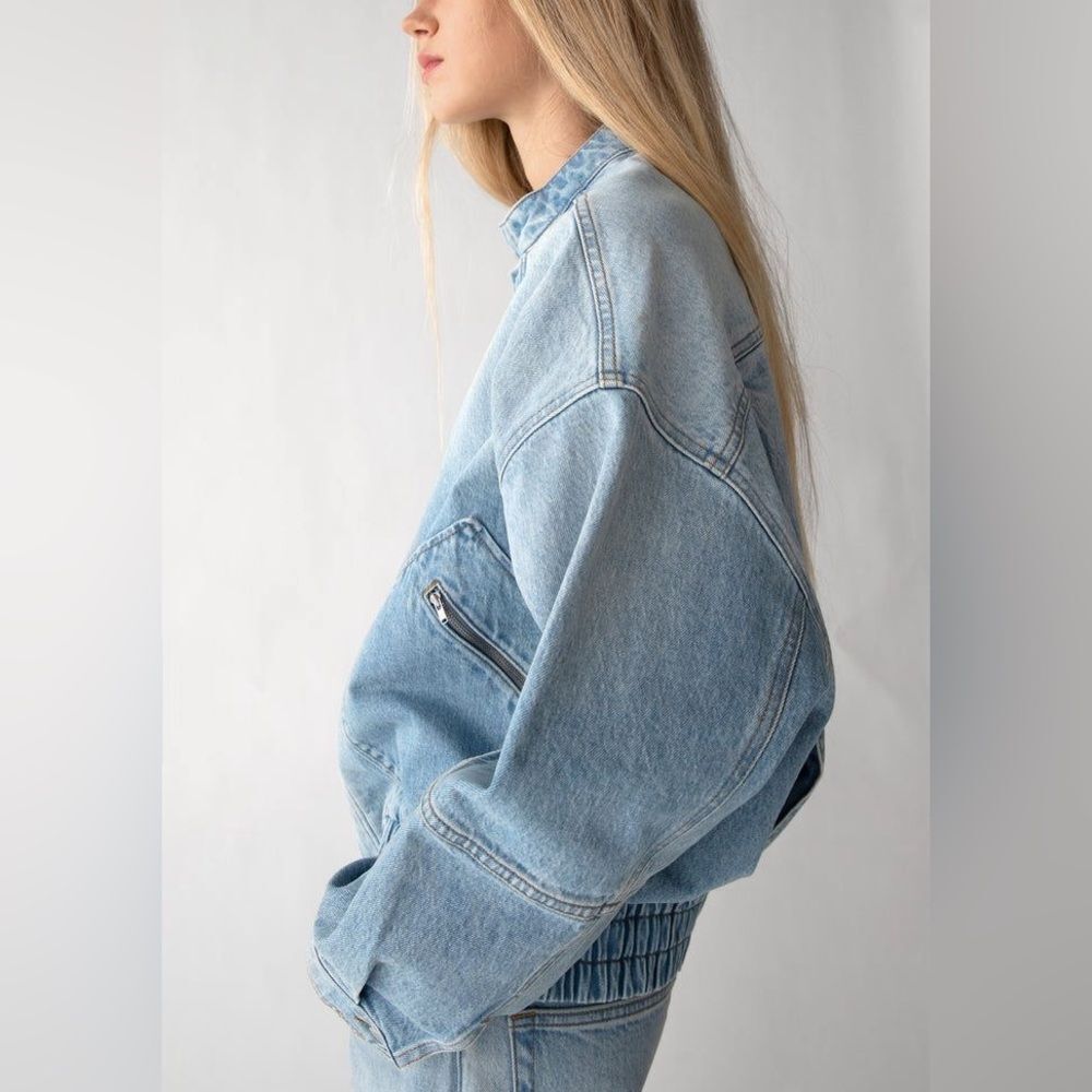 DENIM MOTO BOMBER JACKET | STONE LIGHT WASH - Picture 4 of 7